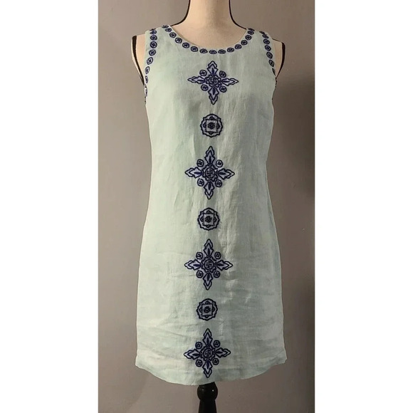 WOMENS VINEYARD VINES LINEN EMBROIDERED BEADED SLEEVELESS DRESS SZ 2 - Picture 1 of 6